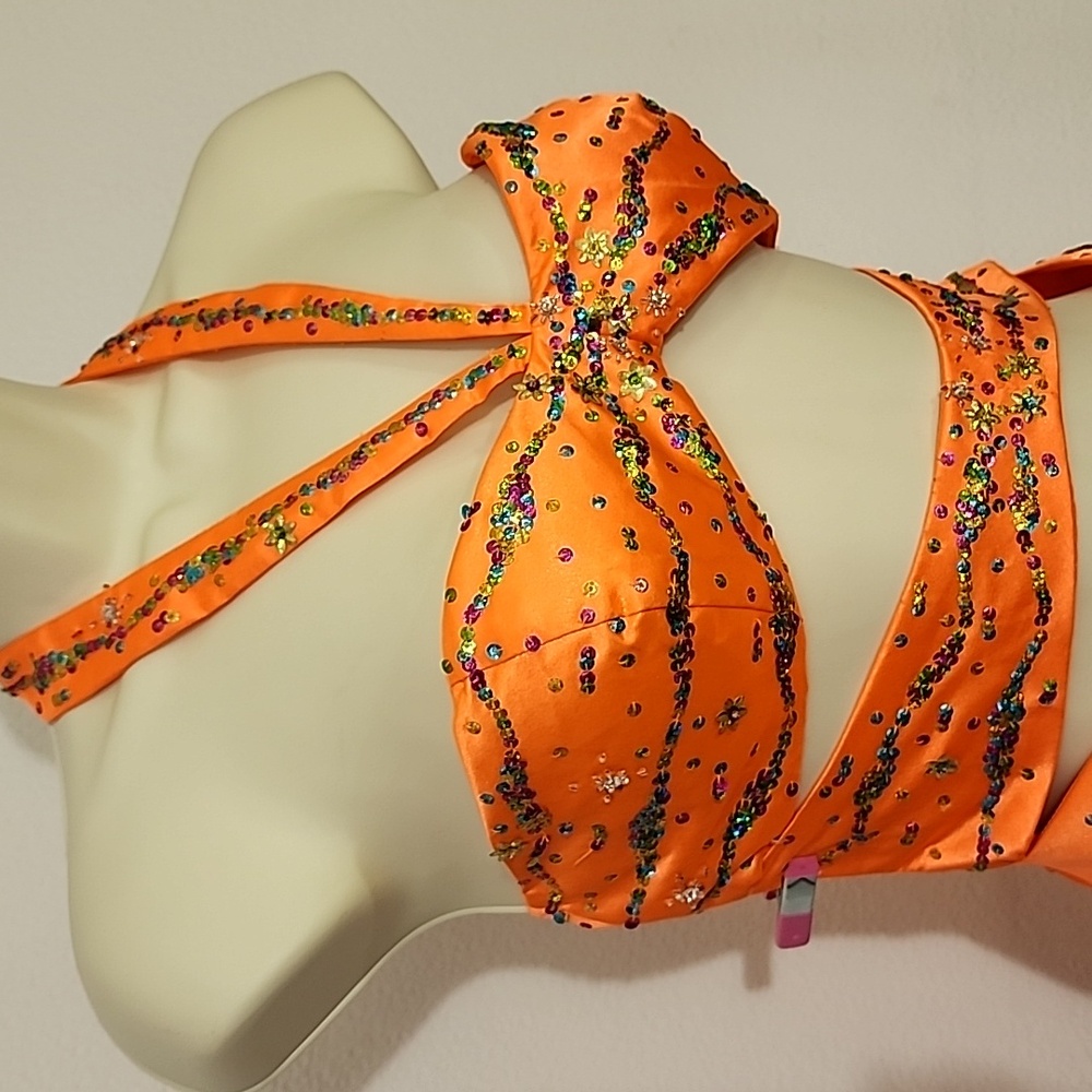 Excite Dress Y2K Rare Vintage Cut Out Sequined Halter Neck Orange Size 8 - Picture 4 of 17